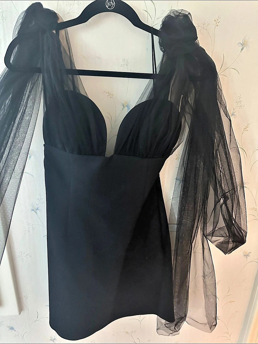Oh Polly Black Sheer Sleeve Mini Dress Size 6 NWT